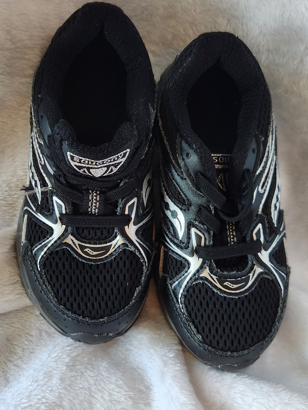 Saucony Kids Black and White Mesh Athletic Sneakers